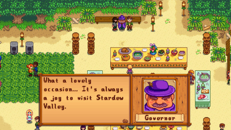 Une scène de festival réunissant plusieurs villageois de Pelican Town dans Stardew Valley