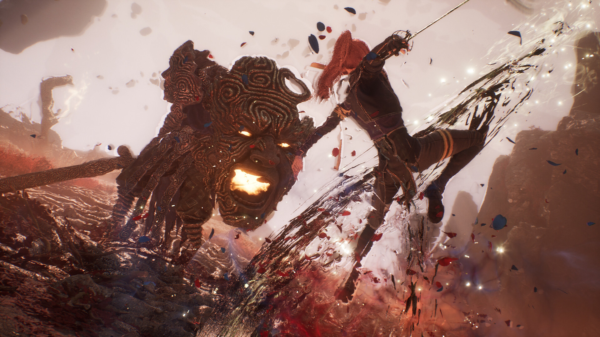 Un personnage affronte une creature massive en plein combat dans Clair Obscur: Expedition 33