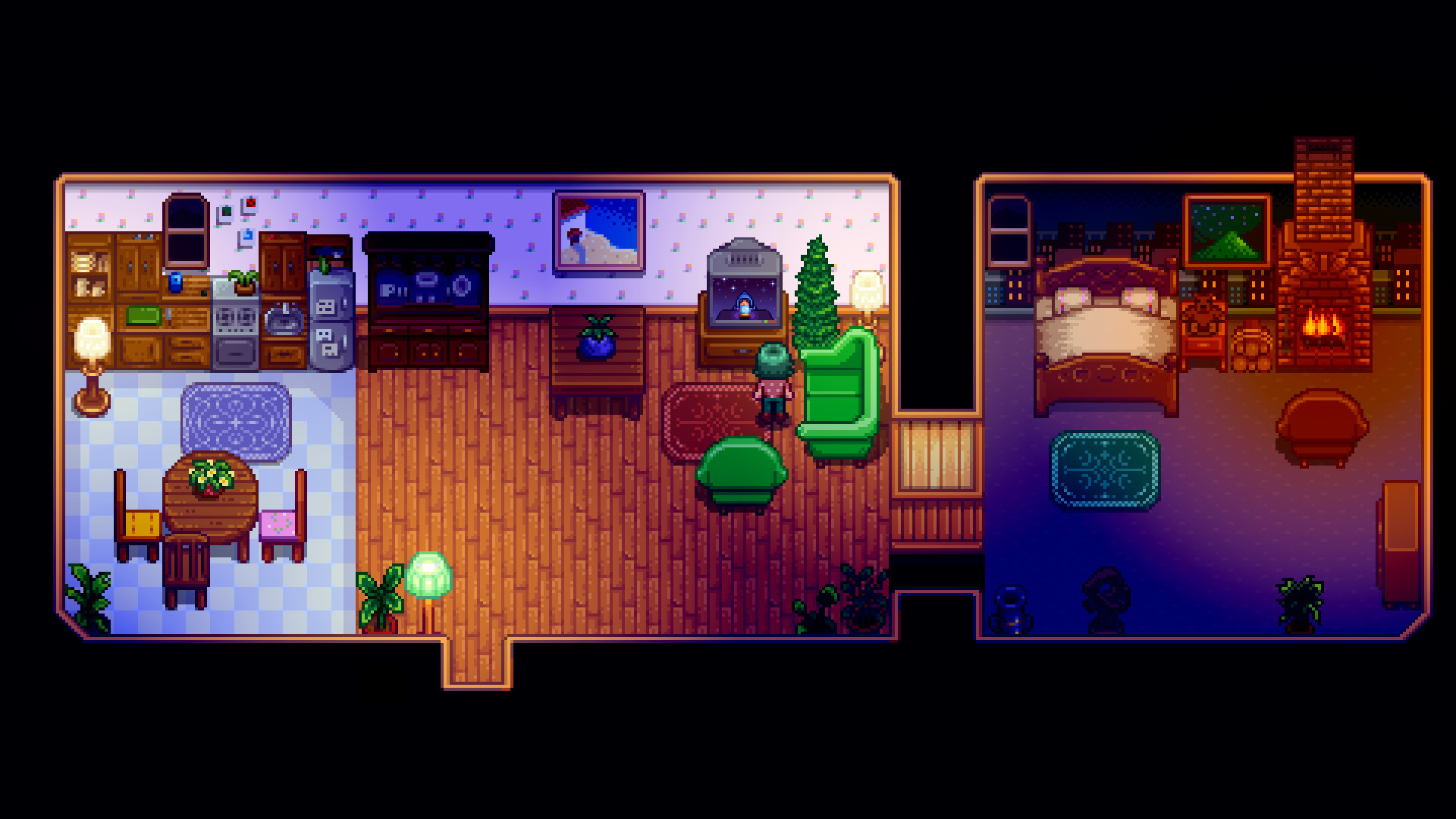 Elliott Stardew Valley, interieur cosy typique de Pelican Town