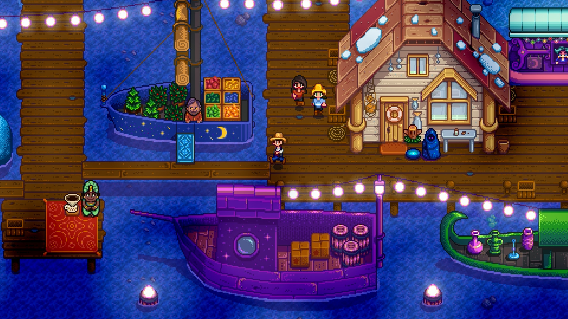 Poisson-globe Stardew Valley, scene nocturne pres de l'ocean